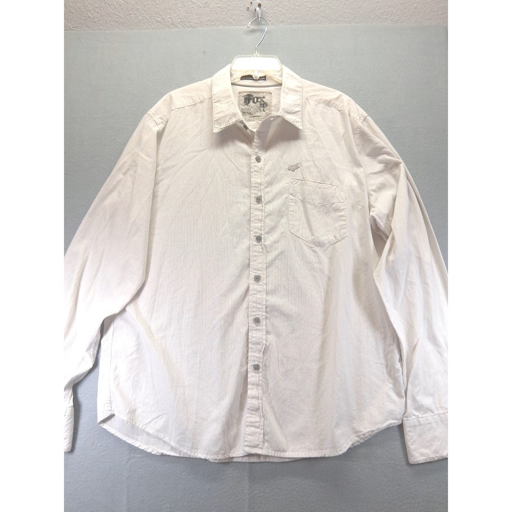 Custom Built By Fox Men Button Up Long Sleeve Shirt White, Size XXL‎